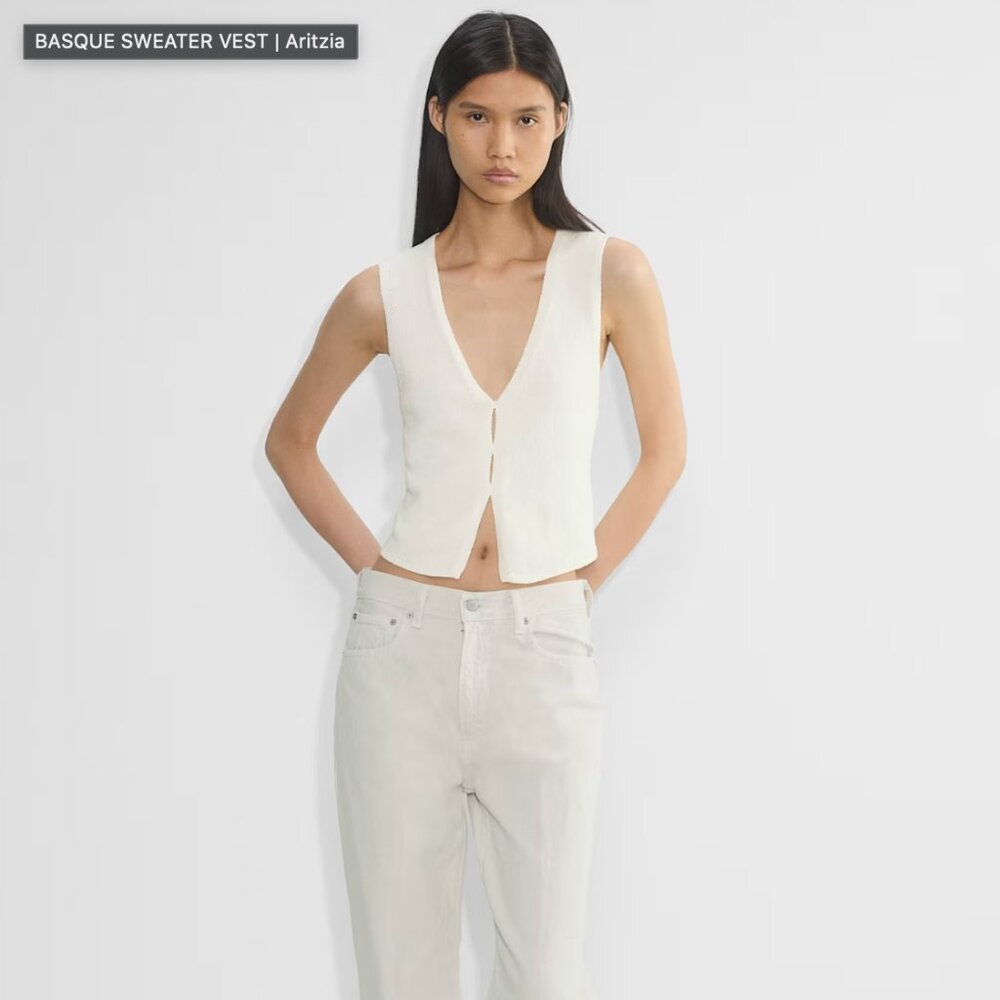 Aritzia Wilfred Basque Sweater Vest Cool Pearl Size M NWOT